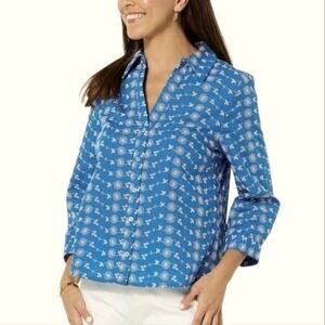 NEW Womens Embroidered Eyelet Button Front Blouse 1X  3/4 Casual Summer Vacation